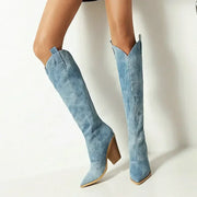 Damen Winter Cowboy Kniehohe Stiefel | Blau