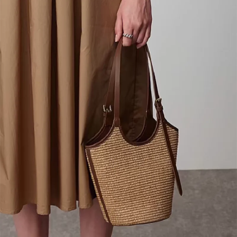 Boho Rattan Strandtasche Damen – Handgefertigte Schultertasche Sommer