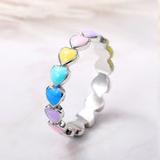 Regenbogenherzen Ring aus 925 Sterling Silber und handbemaltem Emaille
