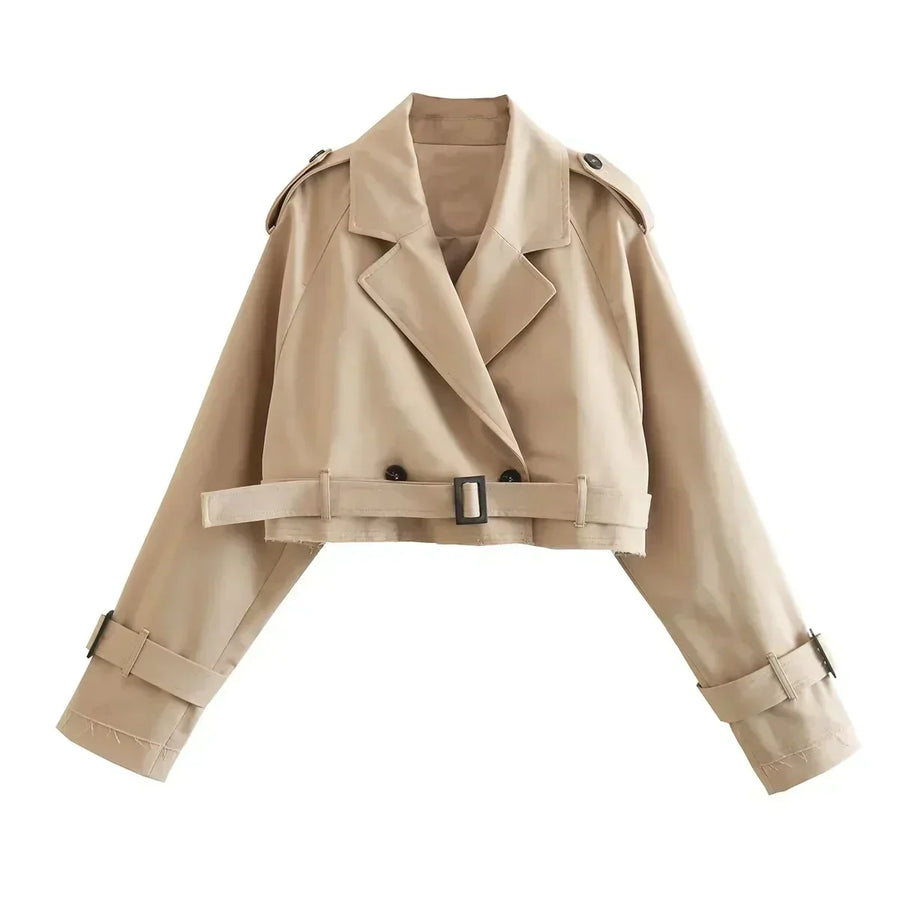 Damen Trenchcoat aus Baumwollmix mit Cropped-Schnitt und Reverskragen