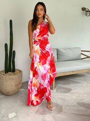 Liselotte | Elegantes One-Shoulder-Blumenkleid – Farbenfroher Chic für besondere Anlässe