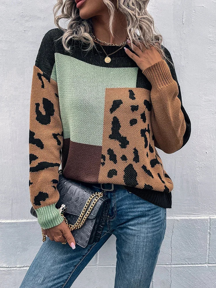 Irmgard – Veraltet Pullover Mit Leopardenmuster Patchwork
