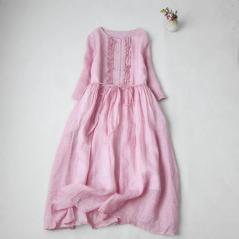 Bequemes Sweet Ruffles Kleid | Modernes Vintage O-Ausschnitt Damenkleid für dich