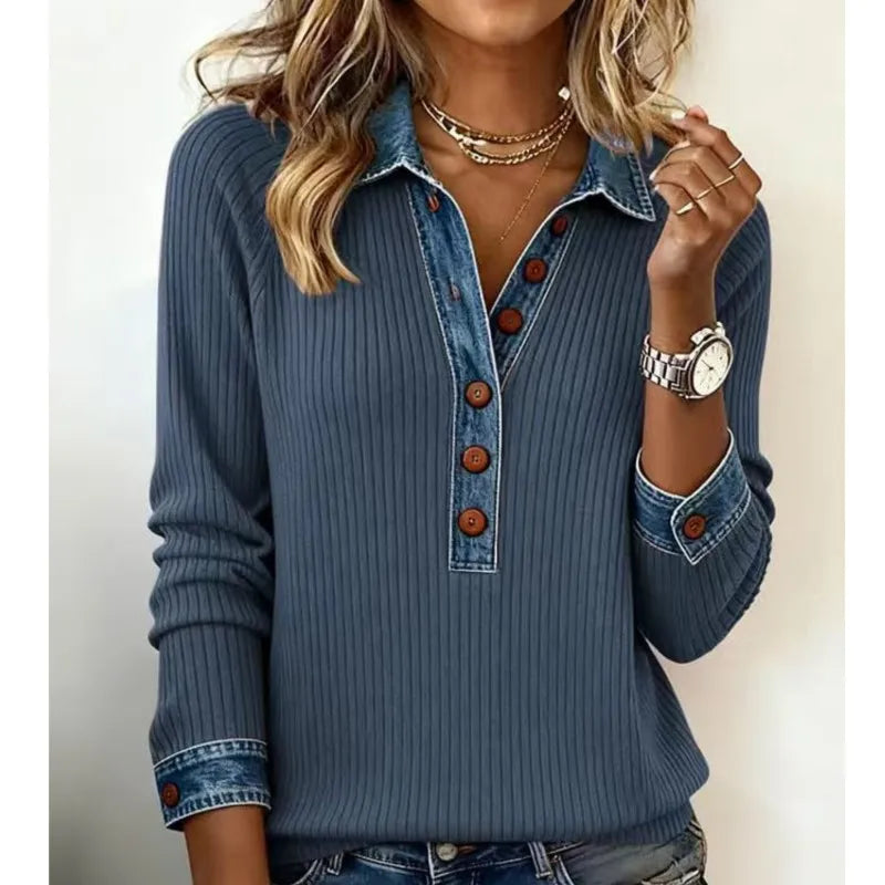 Lapel Patchwork Strickjacke – Stilvolle Übergangsjacke für Damen