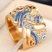 Selene | Anello largo a fiori con zircone blu