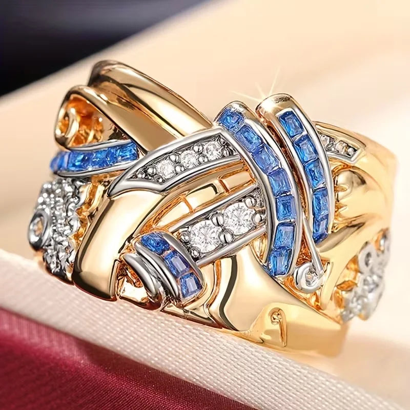 Selene | Anello largo a fiori con zircone blu