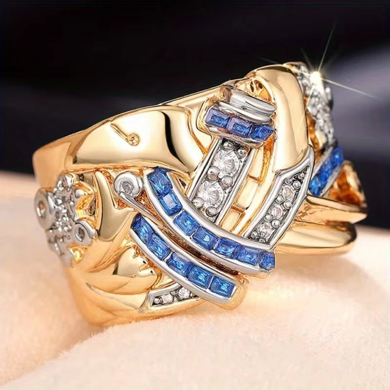 Selene | Anello largo a fiori con zircone blu