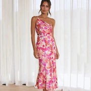 Elfriede | Elegantes One-Shoulder Blumenkleid – Femininer Chic für besondere Anlässe