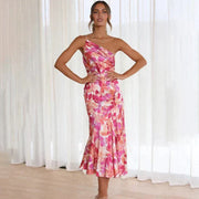 Asymmetrisches Sommerkleid mit Blumendruck – Figurbetont & Stilvoll