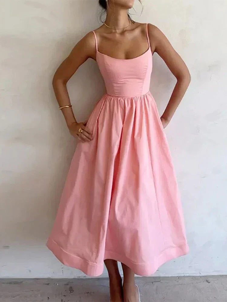 Elegantes Damen Sommerkleid in A-Linie – Midi-Länge mit Spaghettiträgern