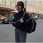 Gabrielle - Gerippter Strickpullover mit Schnürdetail an der Seite