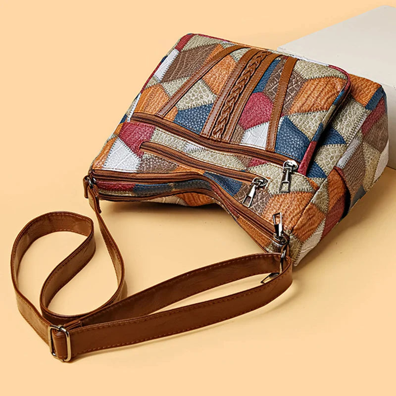Vintage Straw Tote Strandtasche – Große Handgewebte Tasche mit Vegan-Leder