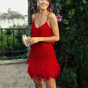 Claudia | Damen Cocktailkleid mit Fransen und Federn
