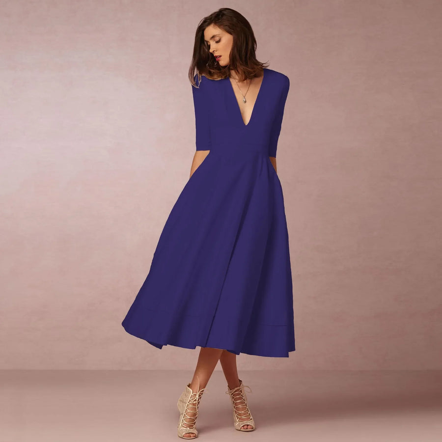 Damen Midikleid mit tiefem V-Ausschnitt