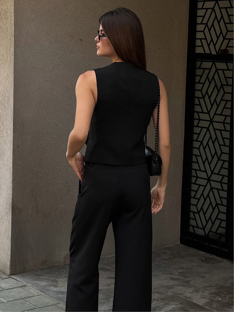 Mia | Damen Leinenanzug – Ärmelloses Top & Weite Hose