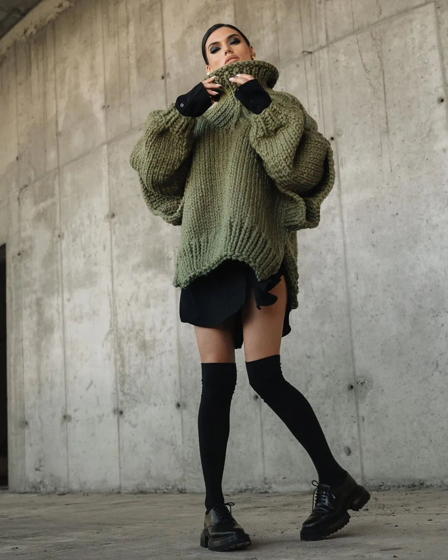 Emma | Damen Grober Oversize Rollkragen Strickpullover