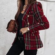 Eleganter Damen Blazer im Karo-Design – Modischer Tweed-Blazer mit doppelter Knopfleiste
