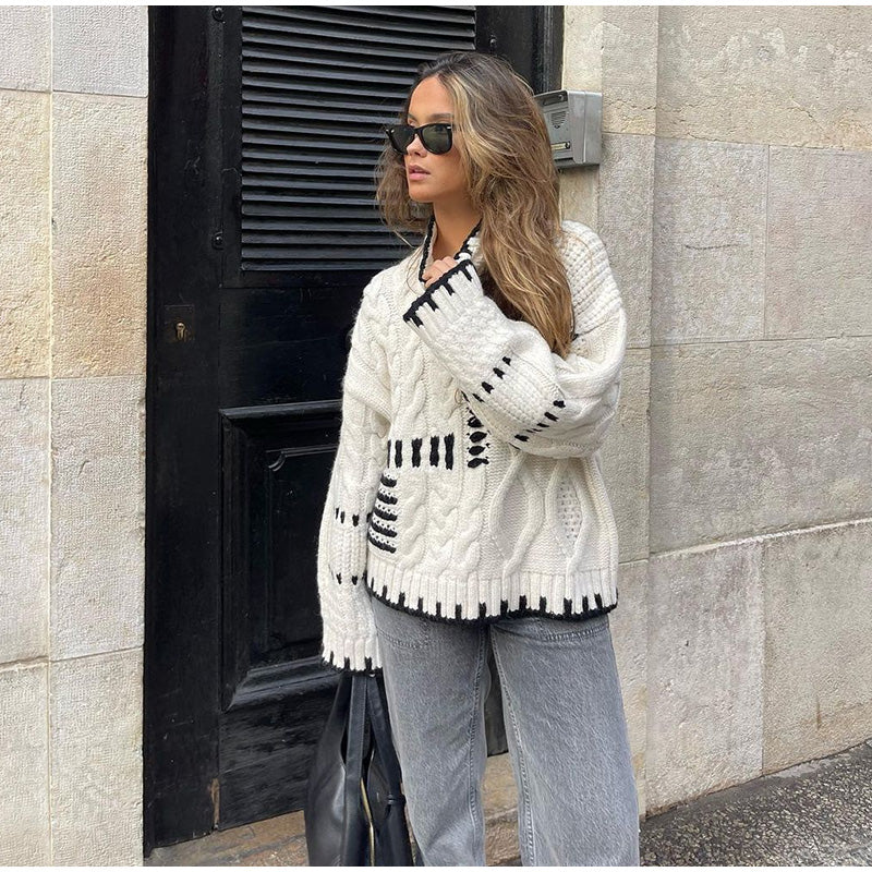 Brenda - Strickpullover mit Kontrastabschluss