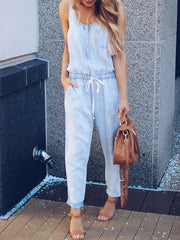 Heidi-Mode | Slim Ärmellos Taille Denim Jumpsuit
