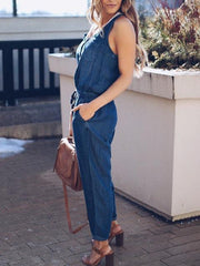 Heidi-Mode | Slim Ärmellos Taille Denim Jumpsuit