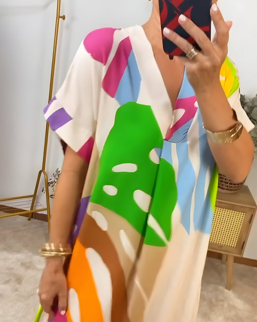 Madeline – Buntes Freizeitkleid Mit V-Ausschnitt