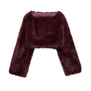 Cropped Kunstfell Pullover mit weiten Ärmeln für Damen