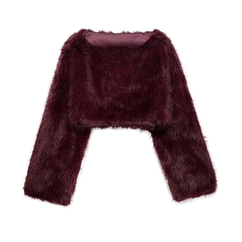 Cropped Kunstfell Pullover mit weiten Ärmeln für Damen