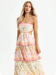 Odetta | Romantisches Blumen Maxikleid mit Zurück Spitzen-Details