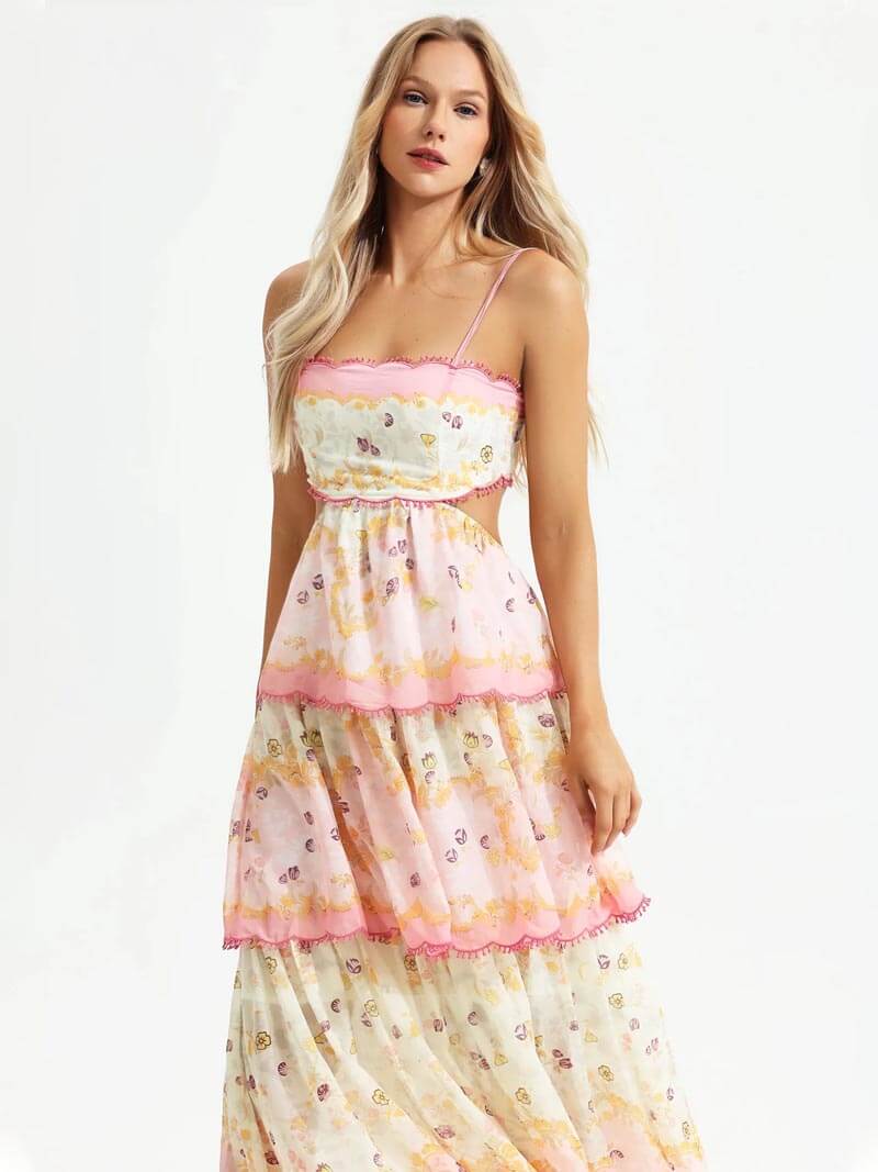 Odetta | Romantisches Blumen Maxikleid mit Zurück Spitzen-Details