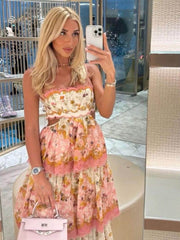 Odetta | Romantisches Blumen Maxikleid mit Zurück Spitzen-Details