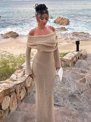 Marissa - Glamouröses, schulterfreies, transparentes Abendkleid | Elegantes transparentes Strandpartykleid für Damen