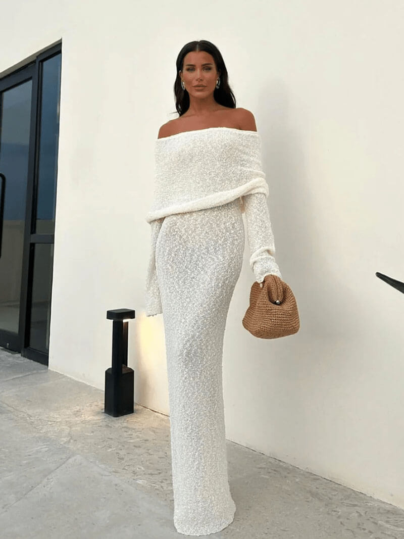 Marissa - Glamouröses, schulterfreies, transparentes Abendkleid | Elegantes transparentes Strandpartykleid für Damen