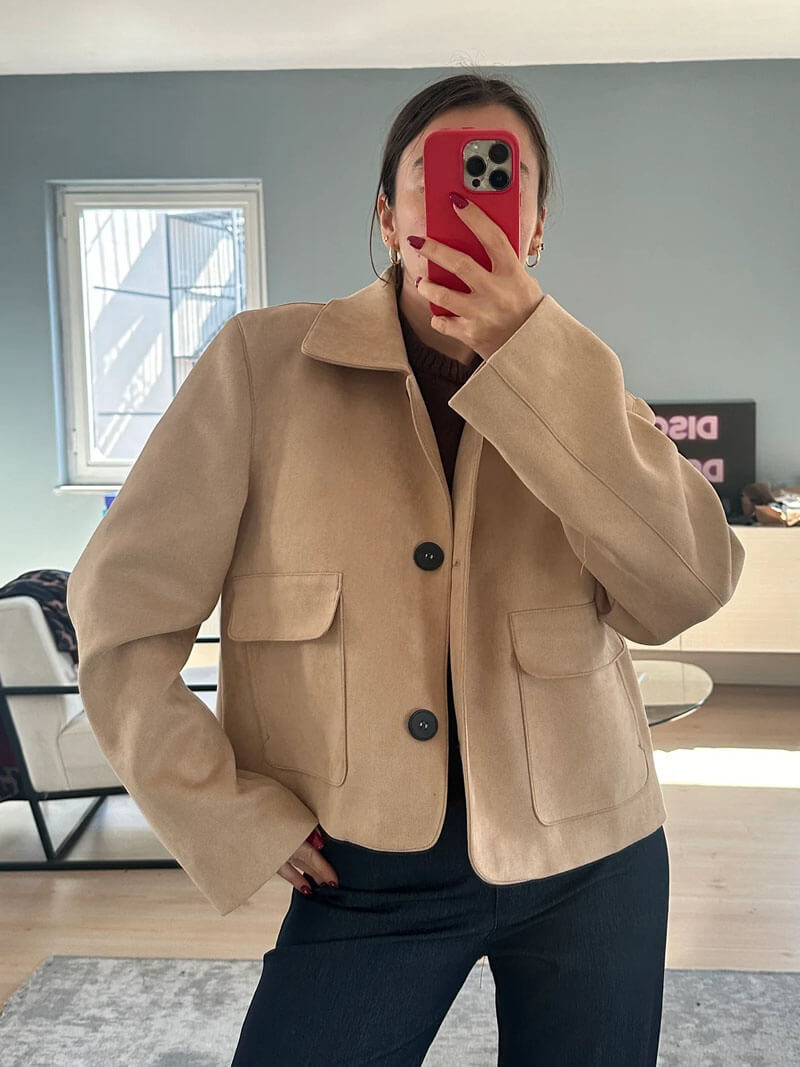 Damen Wildlederjacke – Klassische Kurzjacke mit Taschen