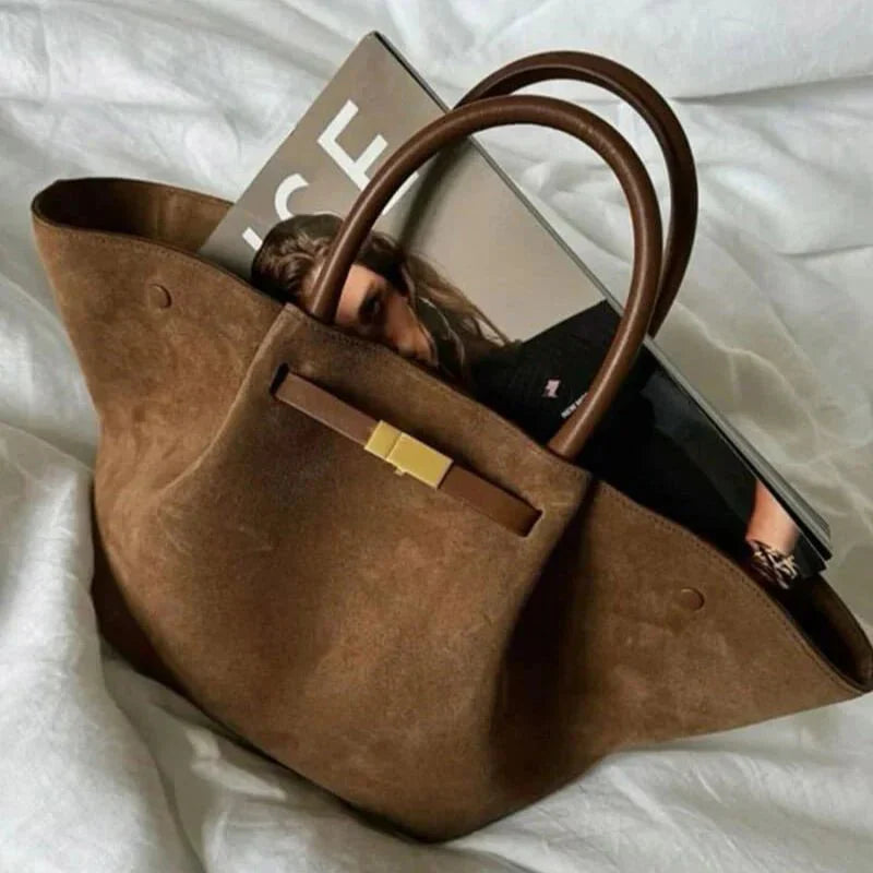 Strandtasche Damen Vegan Suede – Große Tote Bag Sommer Braun