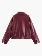Damen Kunstlederjacke im Oversize-Look – Modische Übergangsjacke mit Reißverschluss