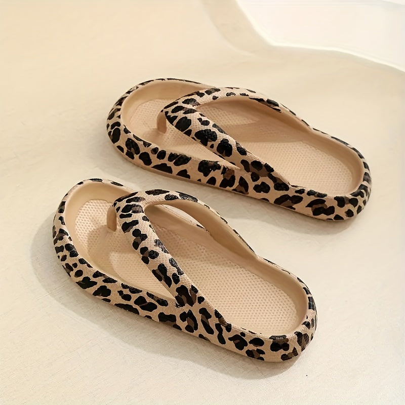 Sommer Slipper Damen | Kühner Leoparden-Print & Gepolstertes Zehensteg-Design