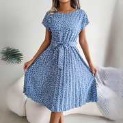 Sommerkleid Damen | Plissiertes Midi mit Bindegürtel & Blumenmuster