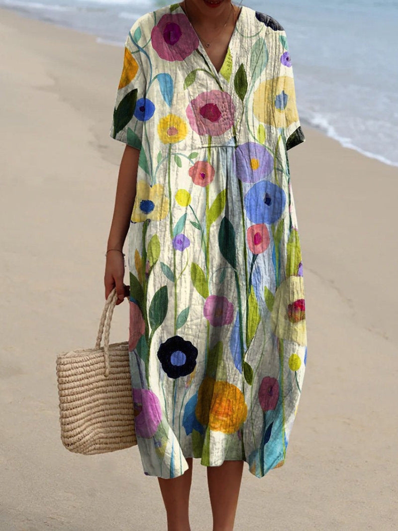 Sommerkleid mit Blumen Damen | Luftig & Figurumspielend