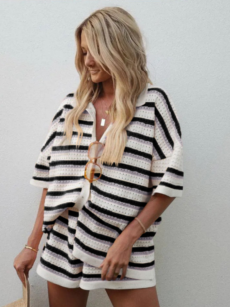 Pauline | Zweiteiliges Strick-Set mit Hemd & Shorts