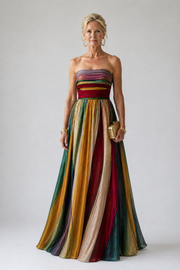 Maxikleid Damen | Trägerloses Bandeau & Bunter Streifenrock