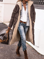 Steppmantel Damen Lang mit Teddyfutter und Kapuze