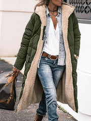 Steppmantel Damen Lang mit Teddyfutter und Kapuze