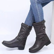 Stiefel Damen im Bikerstil mit Schnallen