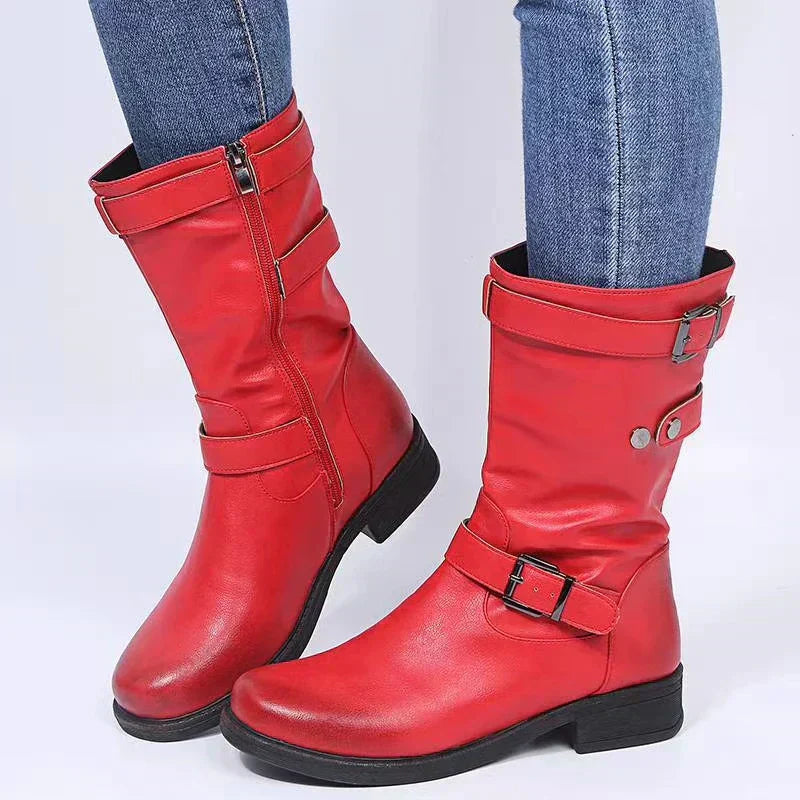 Stiefel Damen im Bikerstil mit Schnallen