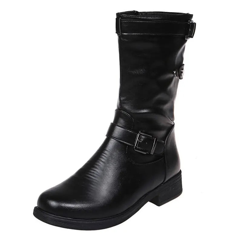 Stiefel Damen im Bikerstil mit Schnallen