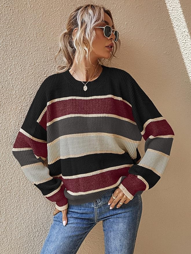 Strickpullover Damen Oversized Gestreift