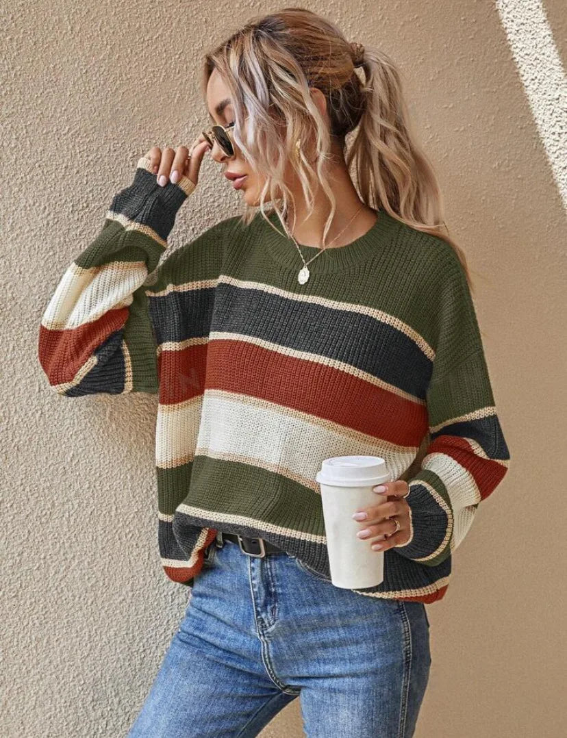 Strickpullover Damen Oversized Gestreift