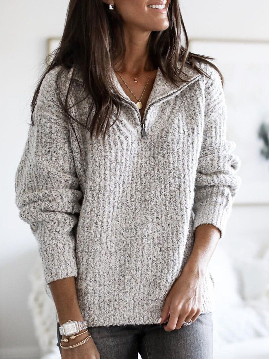 Strukturierter Strickpullover mit Stehkragen