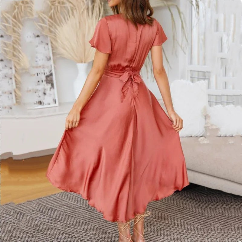 Sophia - orange satin maxi