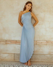 Heidi-Mode | Satin-Optik Ein-Schulter Faltenkleid